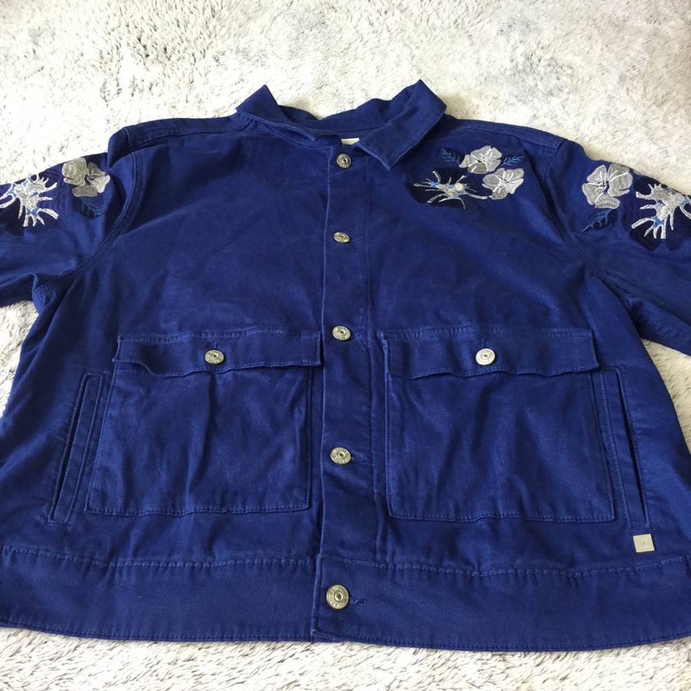 Lularoe Royal Blue Floral Embroidered Cotton Kenny Button Down Jacket woman 2X - Picture 4 of 16